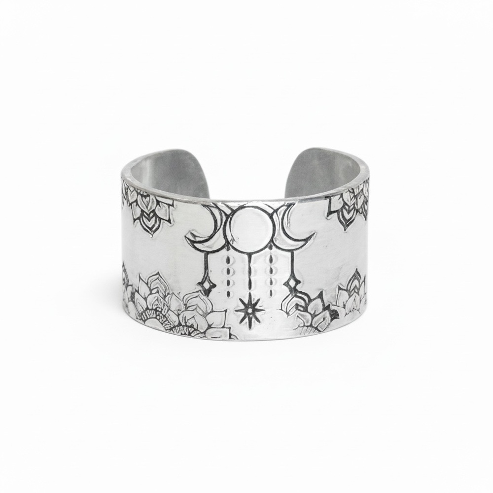 Handmade moon boho silver aluminum hypoallergenic adjustable wide cuff ring‎